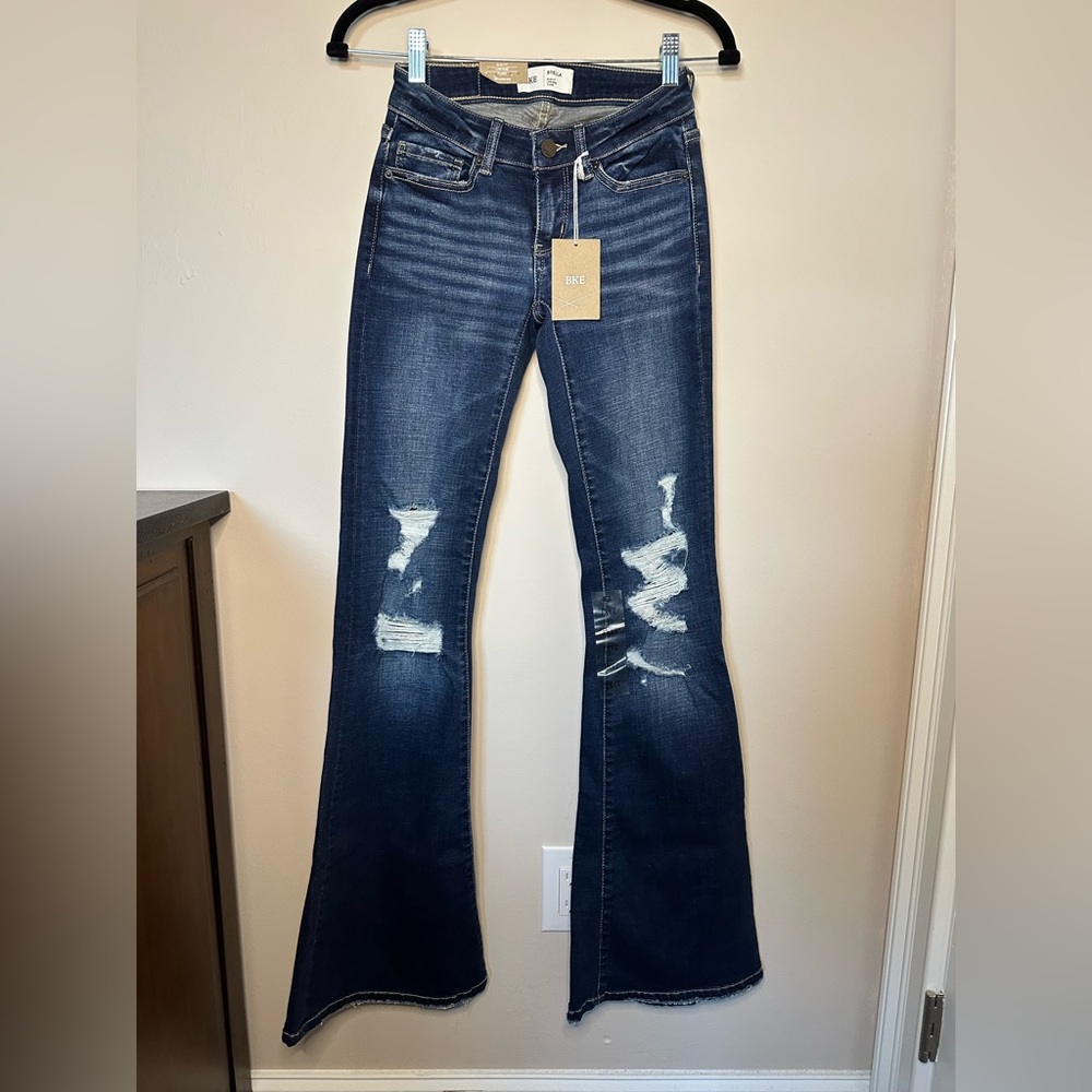 BKE Women's Flare Jeans - Dark Blue